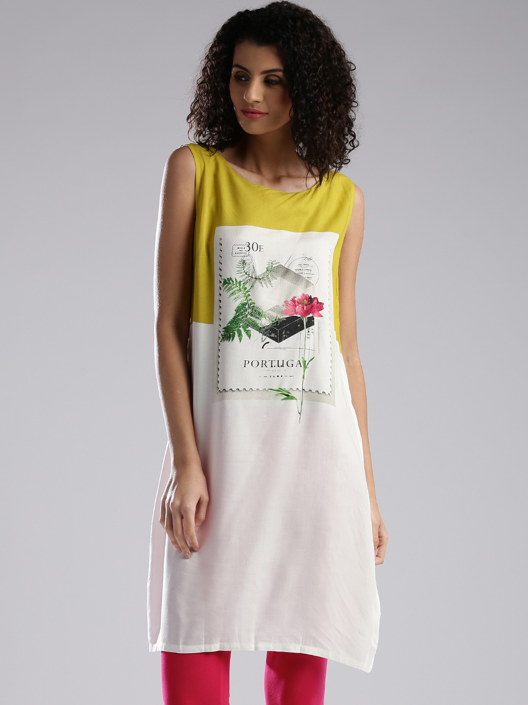 

W Green & White Printed A-Line Kurta