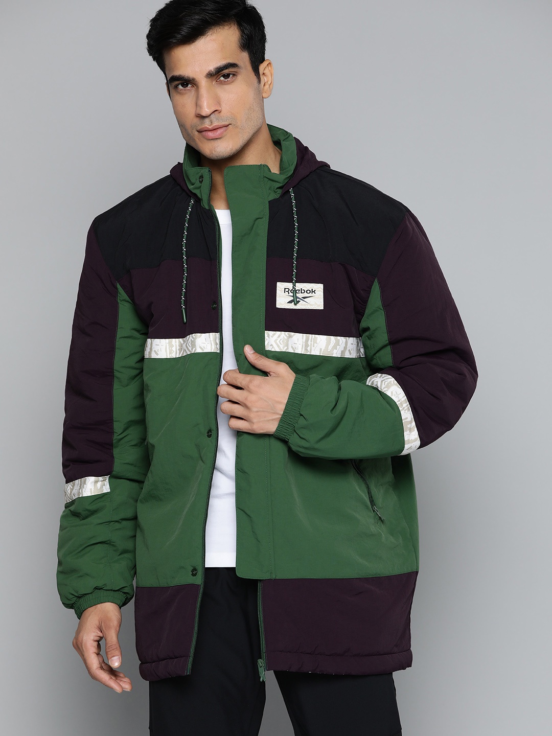 

Reebok Classic Men Green & Black GP WE Lodge Colourblocked Sporty Jacket