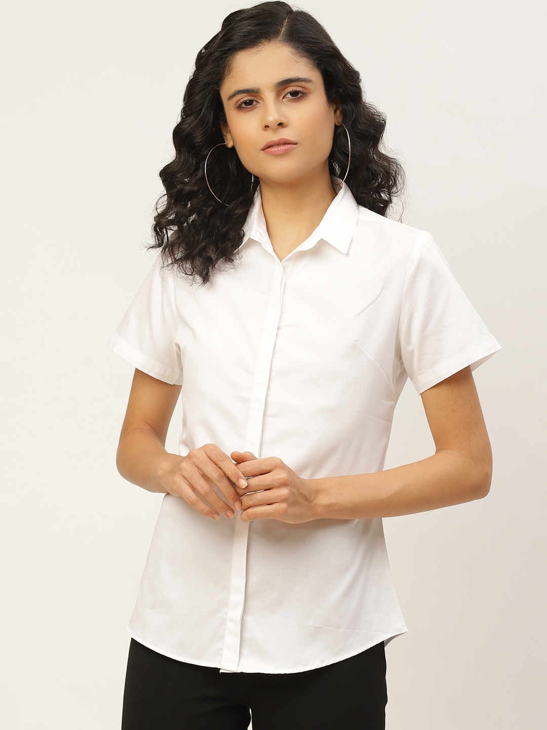 

Hancock Women White Slim Fit Solid Formal Shirt