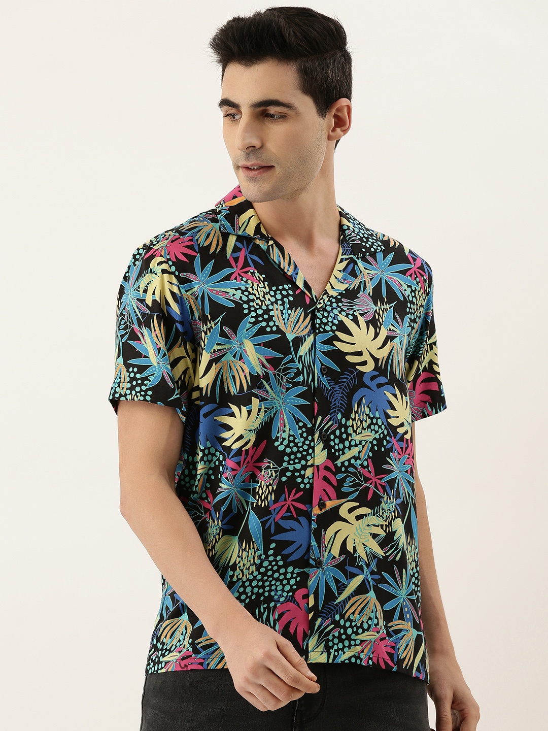 

Hancock Men Black & Blue Regular Fit Printed Casual Shirt