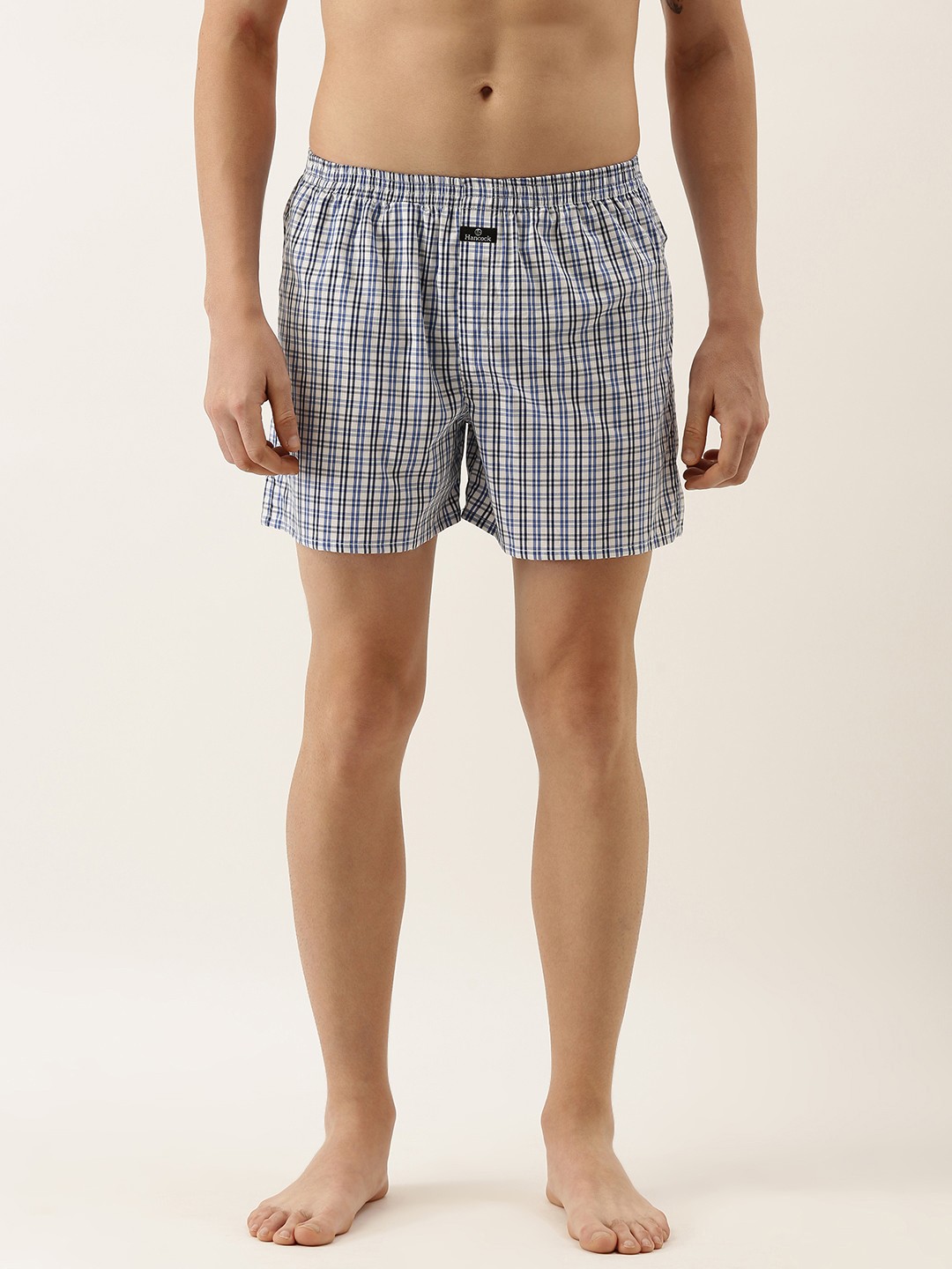 

Hancock Men Blue & White Checked Pure Cotton Boxers 26004