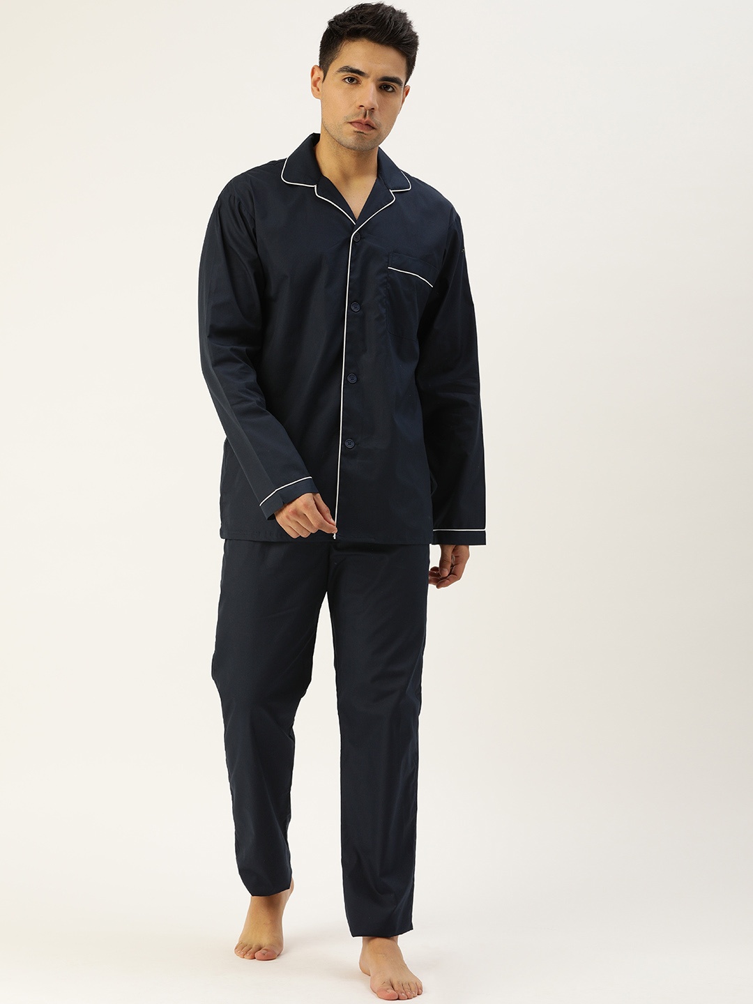 

Hancock Men Navy Blue Solid Night suit