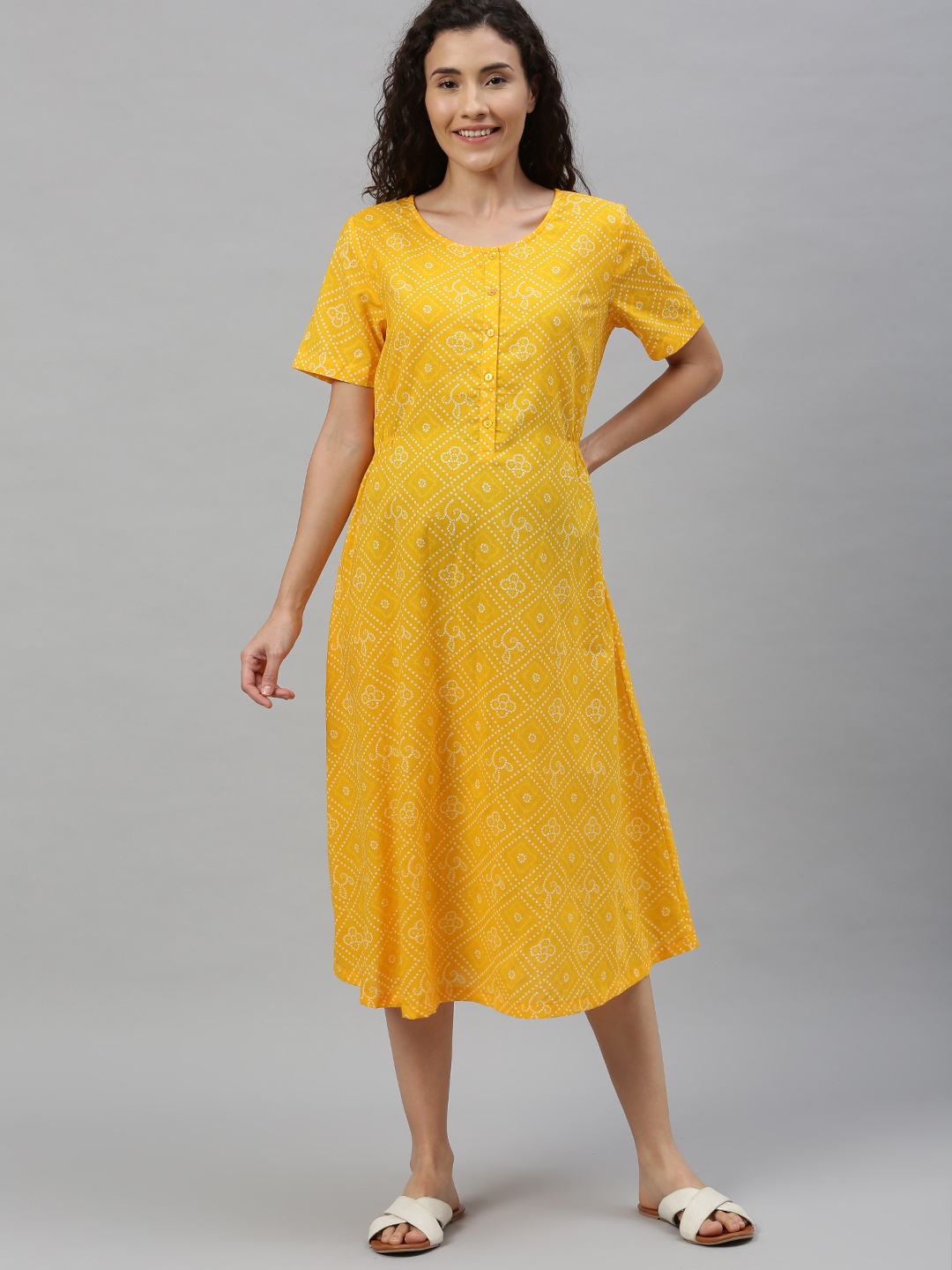 

Nejo Women Yellow Printed A-Line Kurta