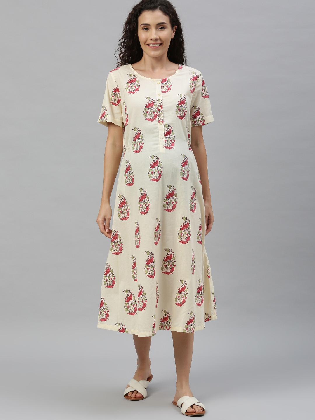 

Nejo Women Off-White Printed A-Line Maternity Dress