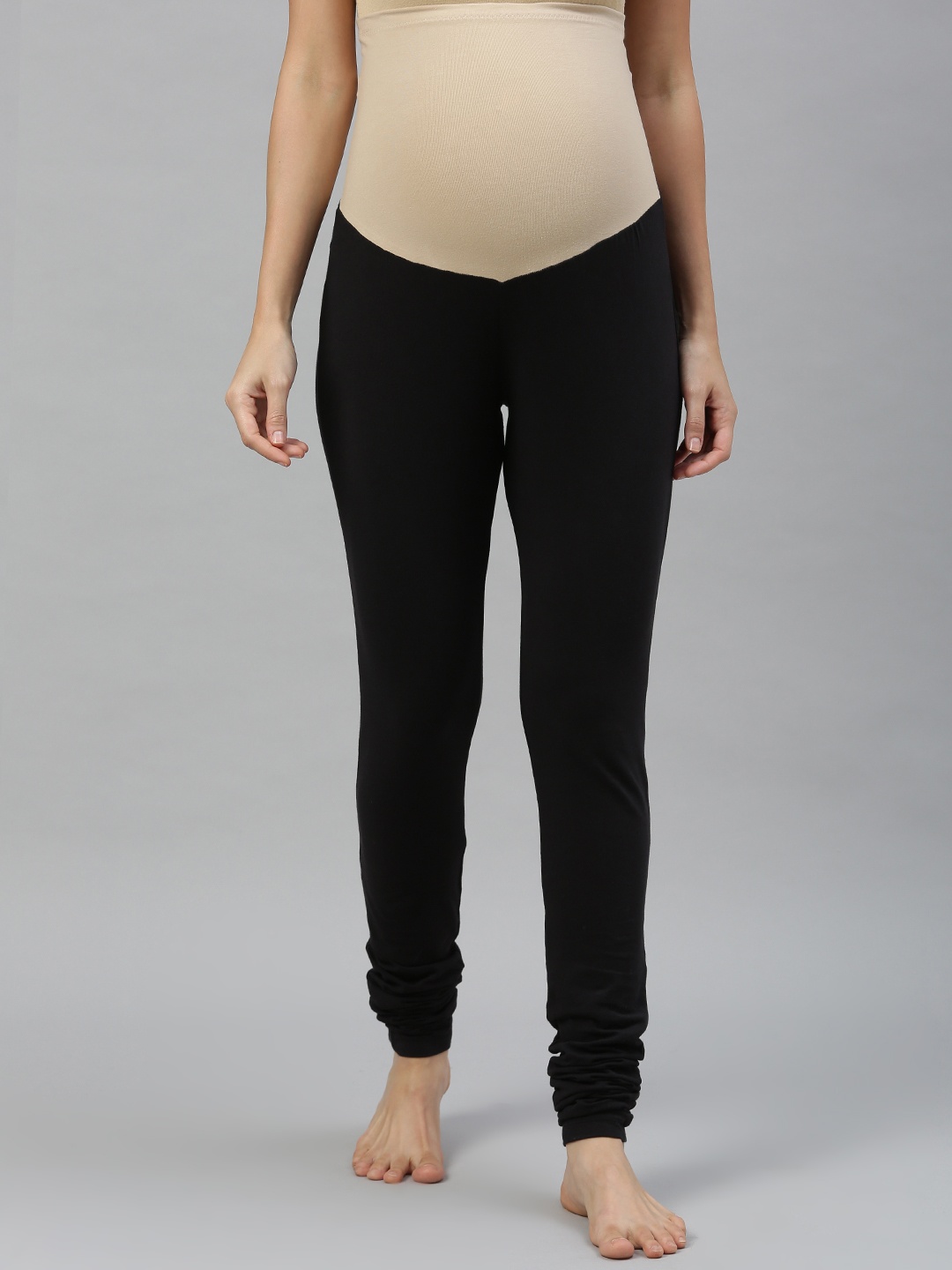 

Nejo Women Black Solid Maternity Churidar With Bamboo Cotton Super Stretch Belly Band