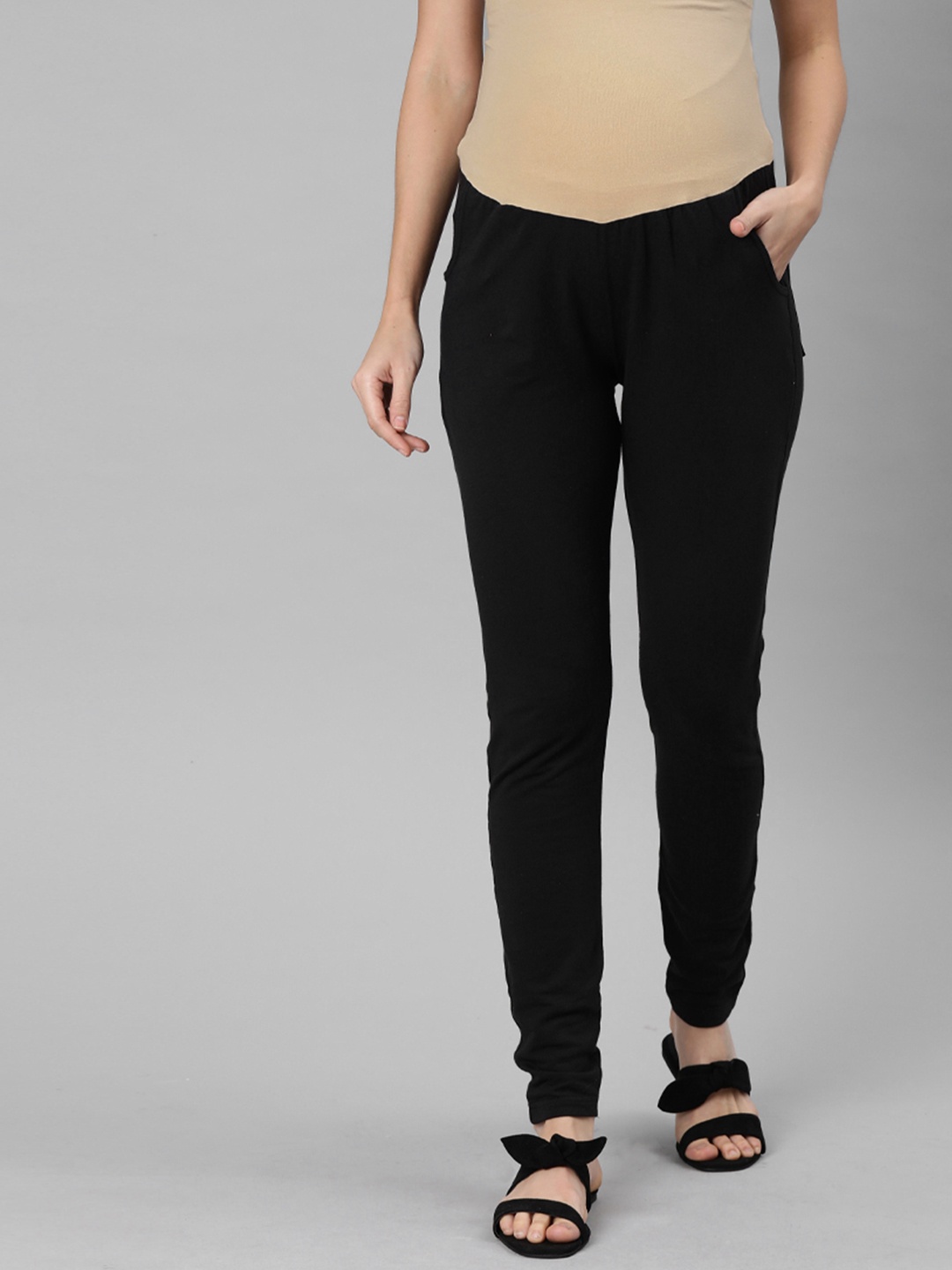 

Nejo Women Black Solid Maternity Treggings With Bamboo Cotton Super Stretch Belly Band