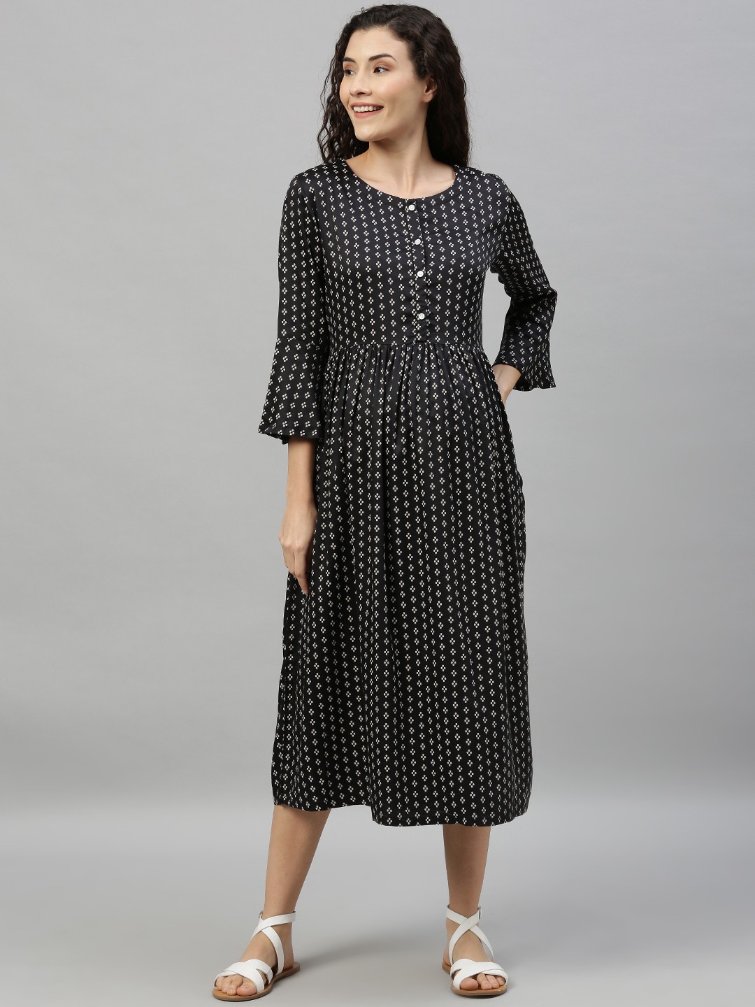 

Nejo Women Black Printed A-Line Maternity Dress