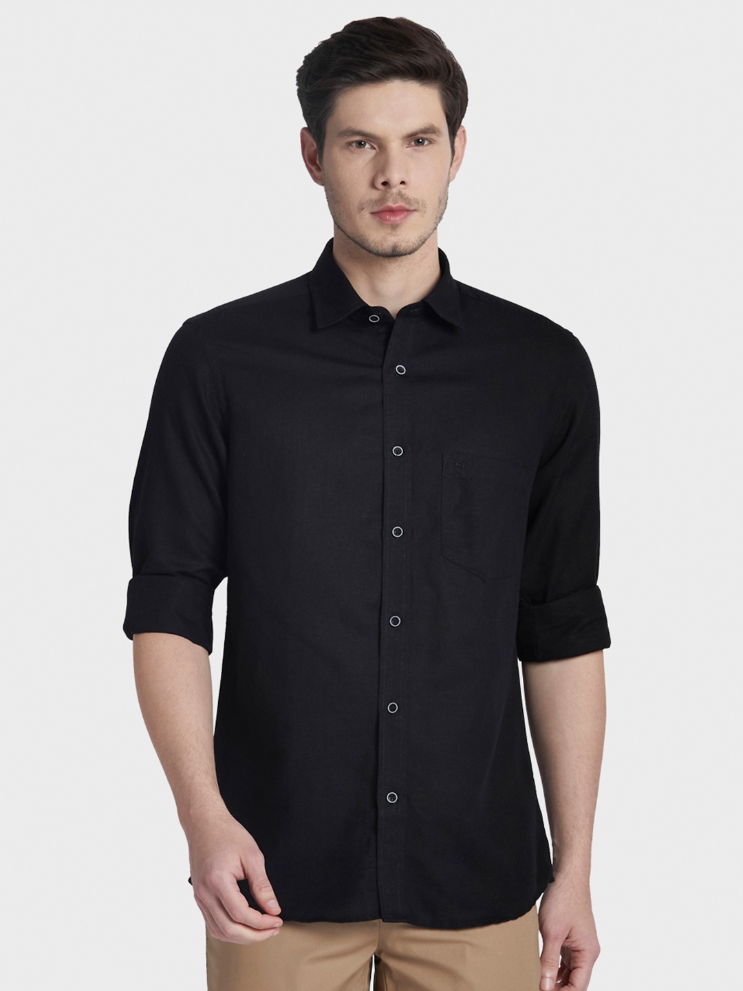 

ColorPlus Men Black Tailored Fit Solid Casual Shirt
