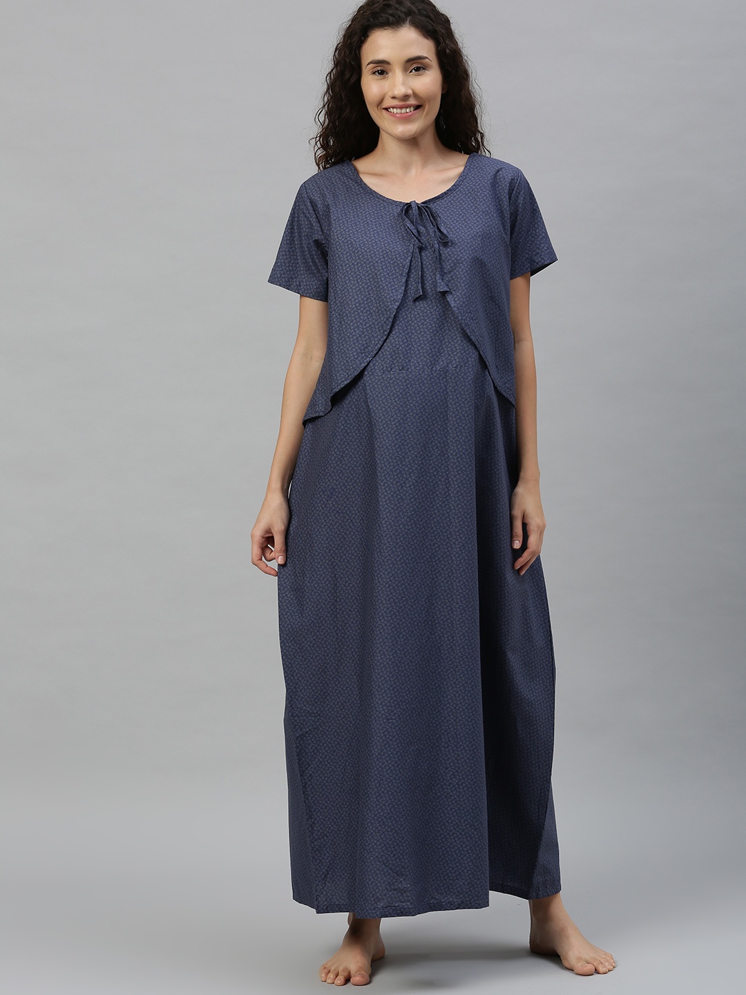 

Nejo Navy Blue Printed Feeding Nightdress