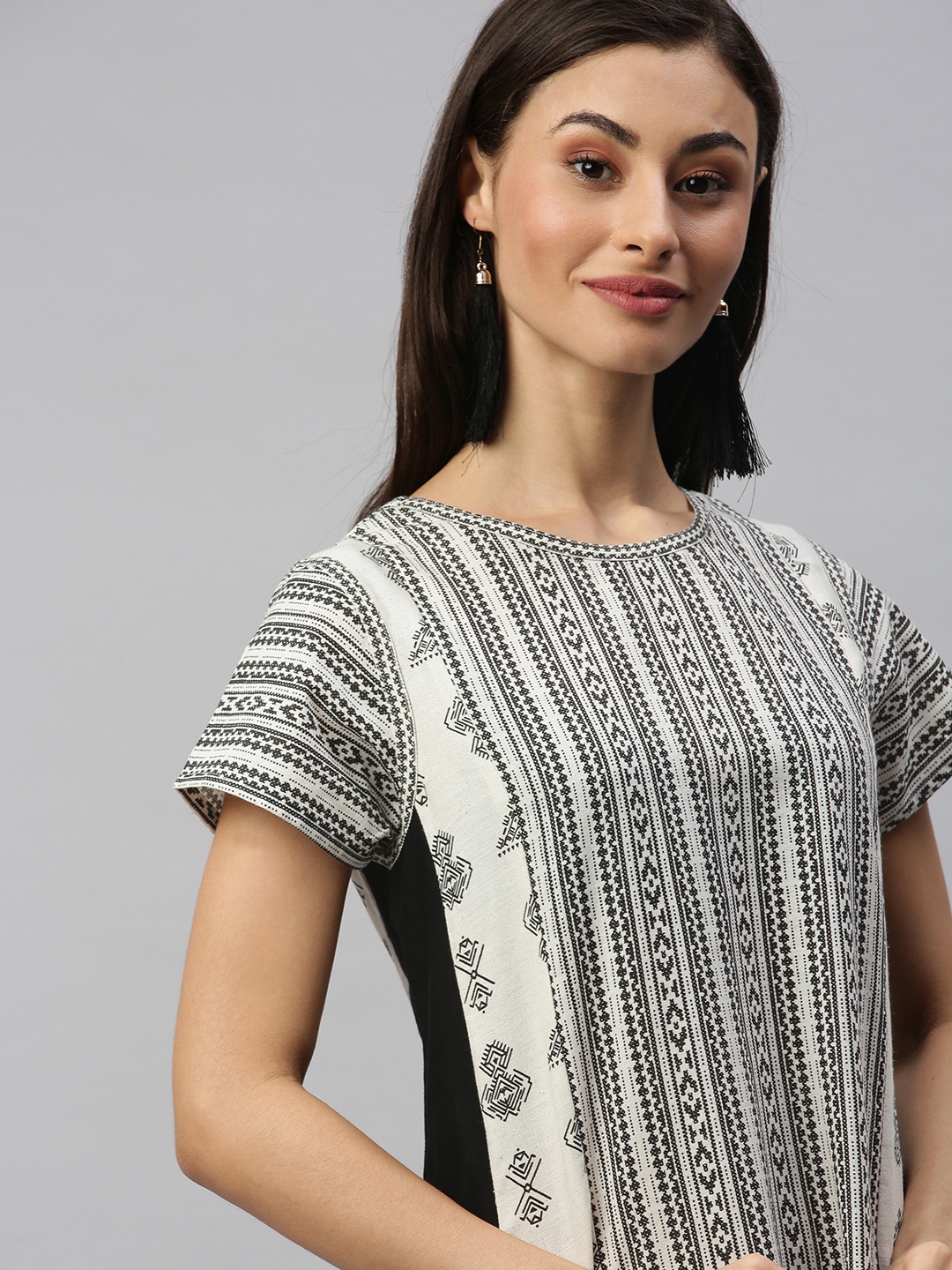 

HERE&NOW Women Off-White & Black Printed A-Line Kurta
