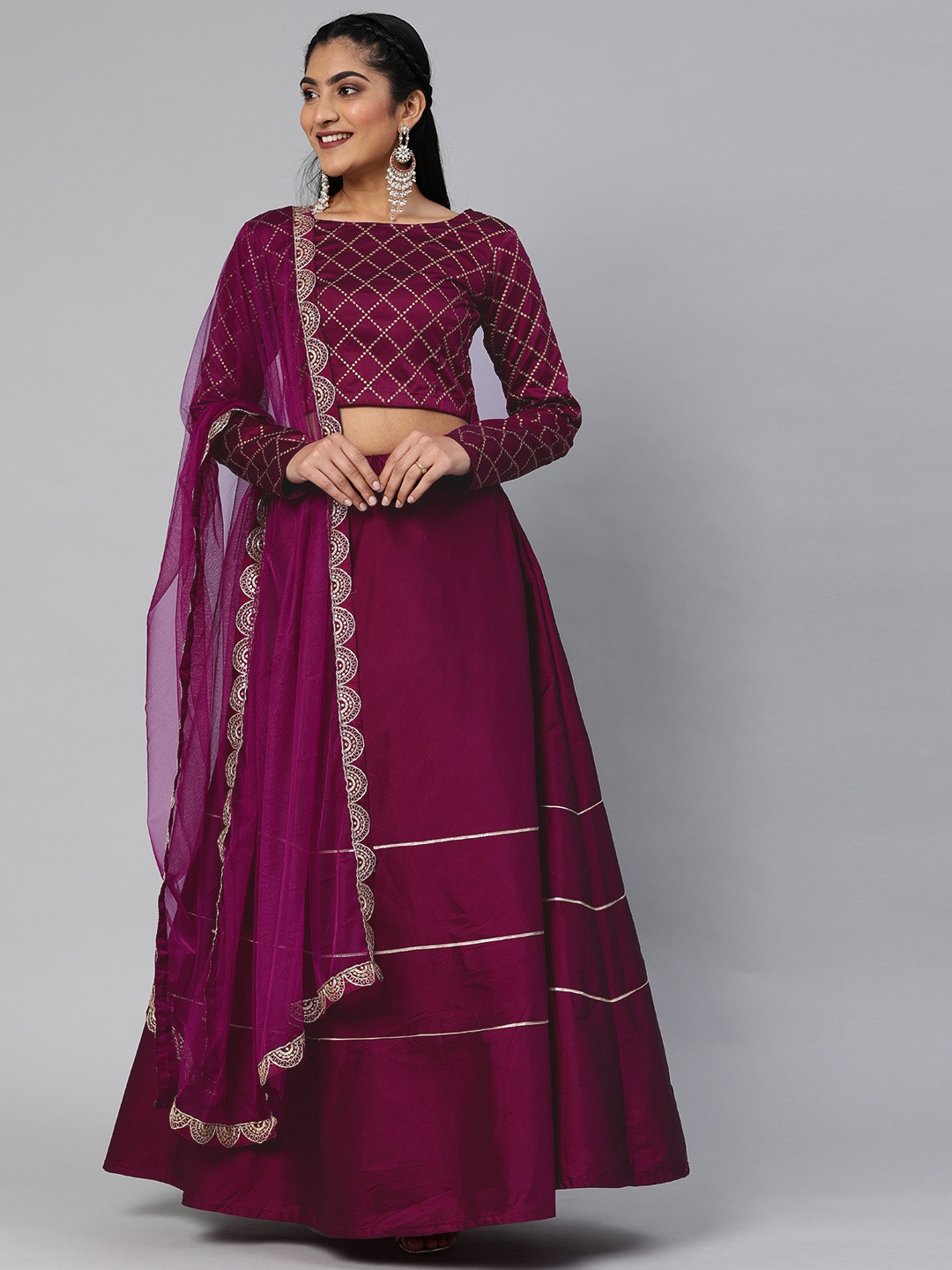 

Mitera Purple Embroidered Semi-Stitched Lehenga & Unstitched Blouse with Dupatta