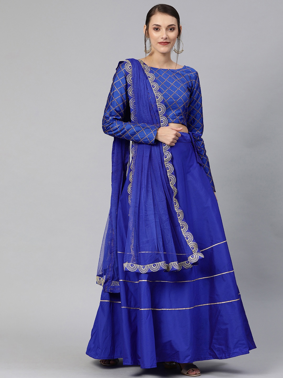 

Mitera Blue Embroidered Semi-Stitched Lehenga & Unstitched Blouse with Dupatta