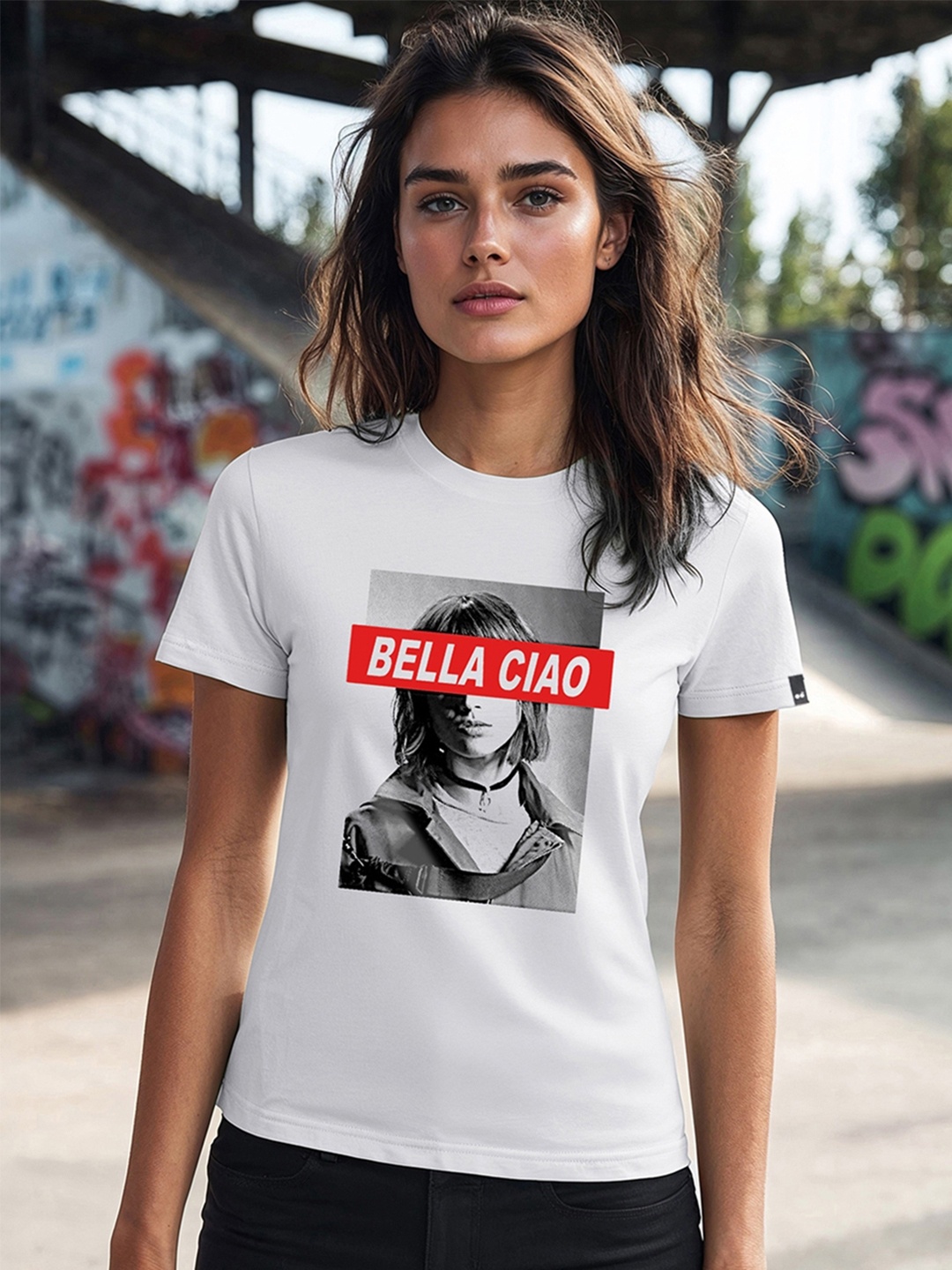 

Bewakoof Bella Ciao Graphic Printed Slim Fit T-Shirt, White