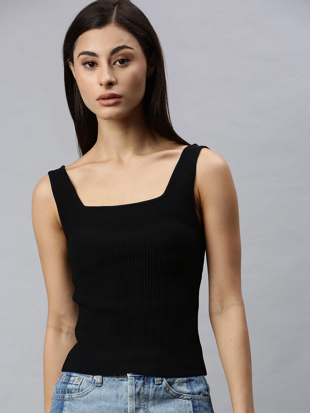 

ONLY Women Black Solid Fitted Top