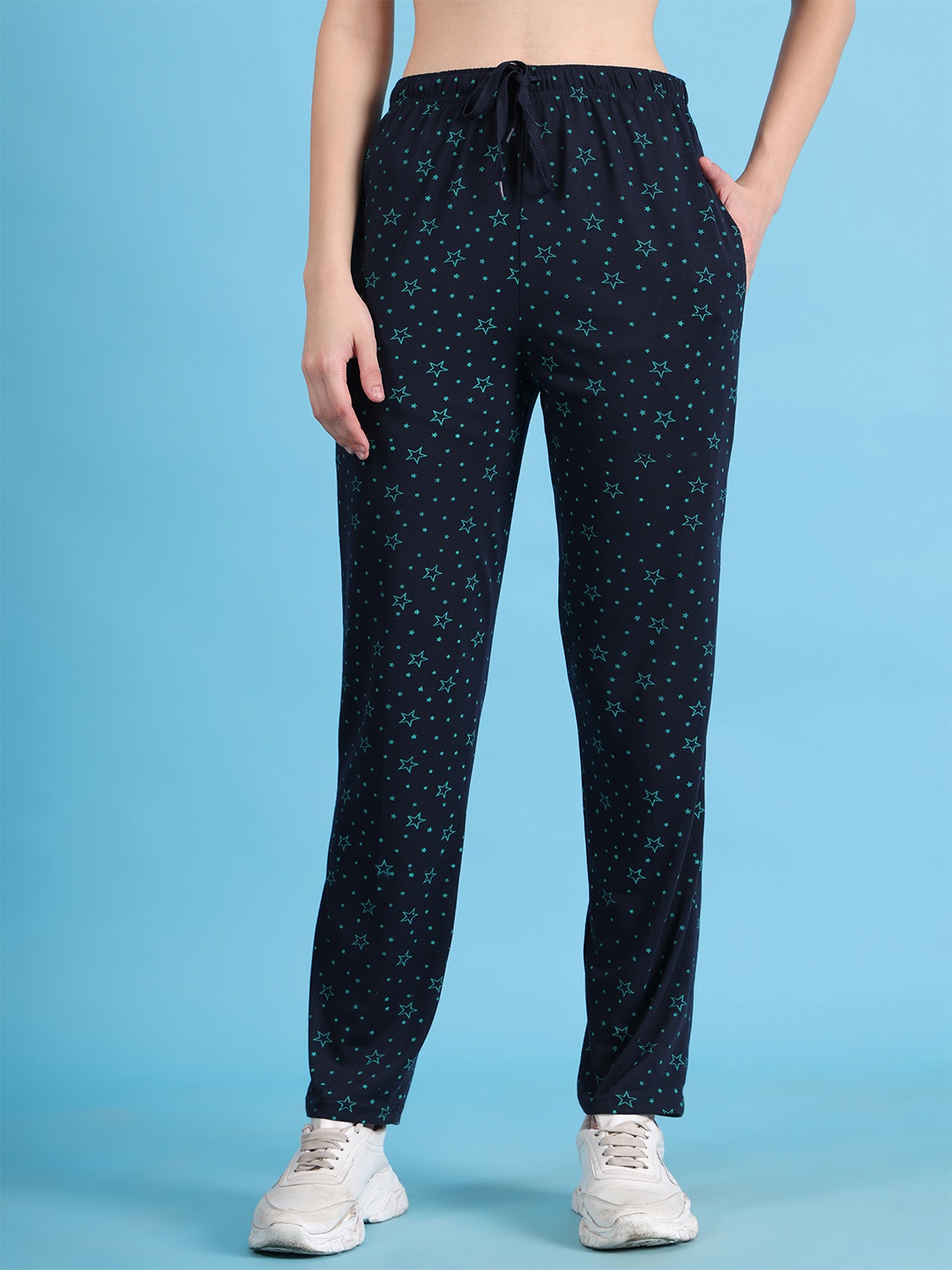 

VIMAL JONNEY Women Navy Blue & Green Printed Lounge Pants