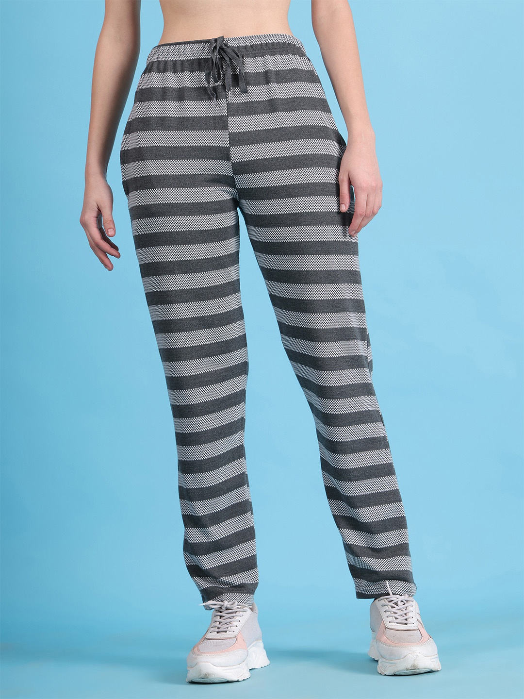 

VIMAL JONNEY Women Grey & White Striped Lounge Pants