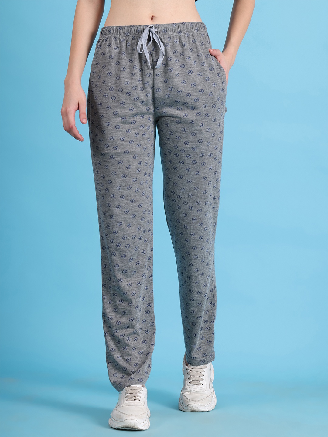 

VIMAL JONNEY Women Grey Melange & Blue Printed Lounge Pants