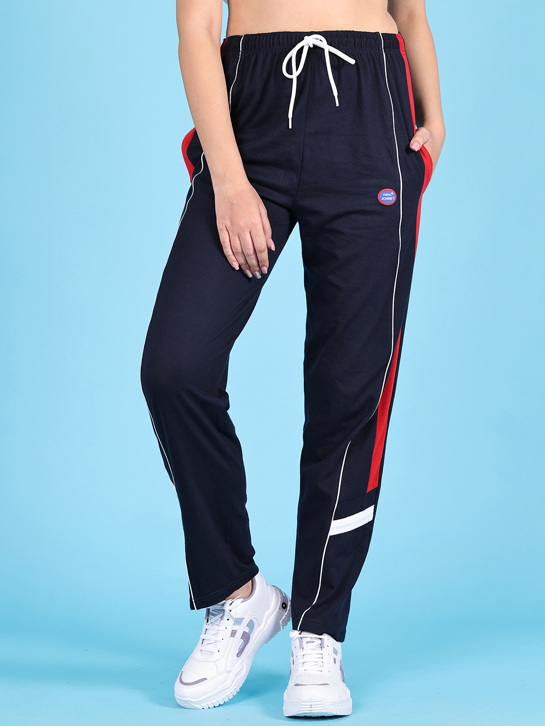 

VIMAL JONNEY Women Blue & Red Solid Lounge Pants