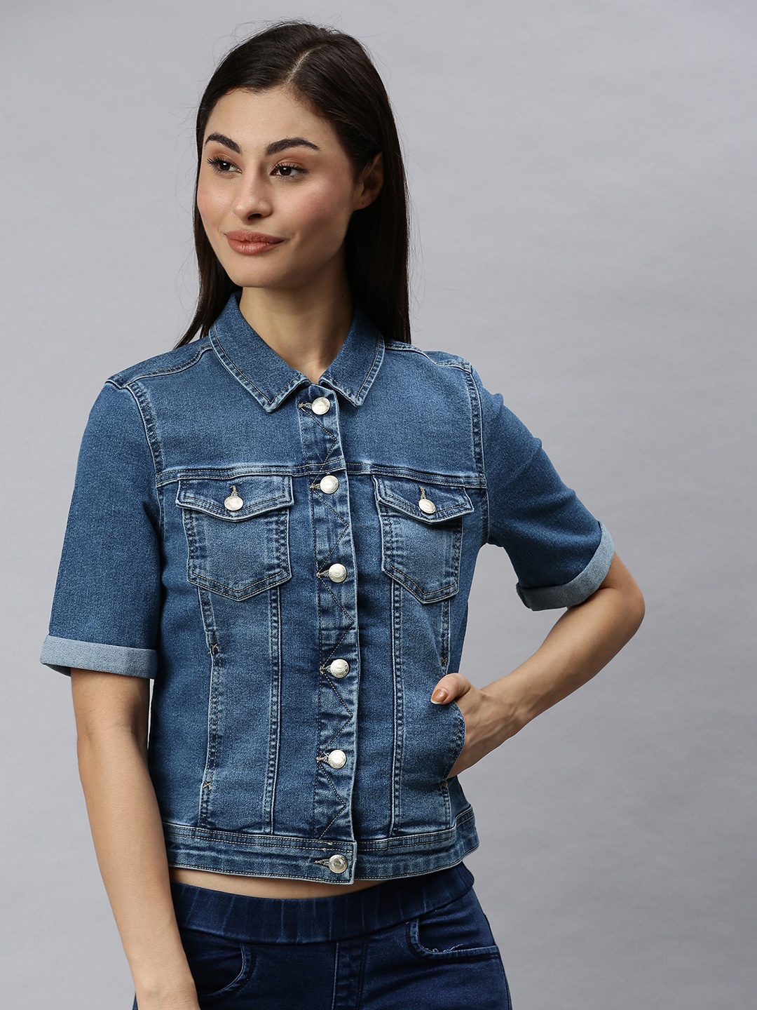 

ONLY Women Blue Washed Denim Jacket