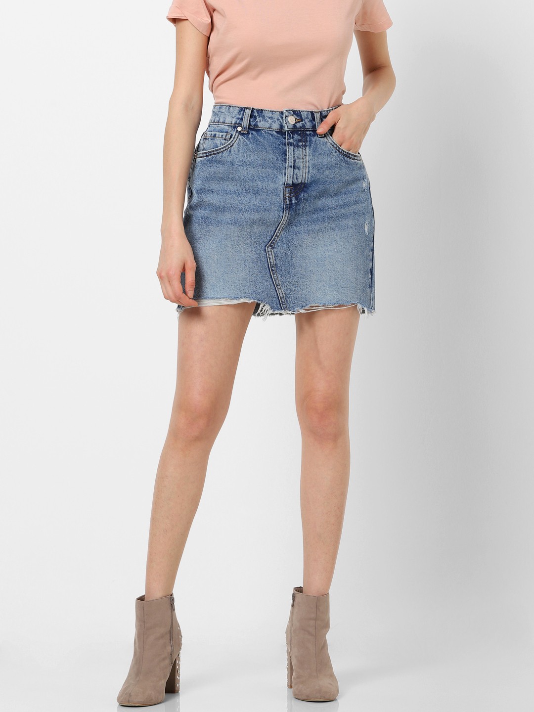 

ONLY Women Blue Solid Mini Denim Pure Cotton Skirt