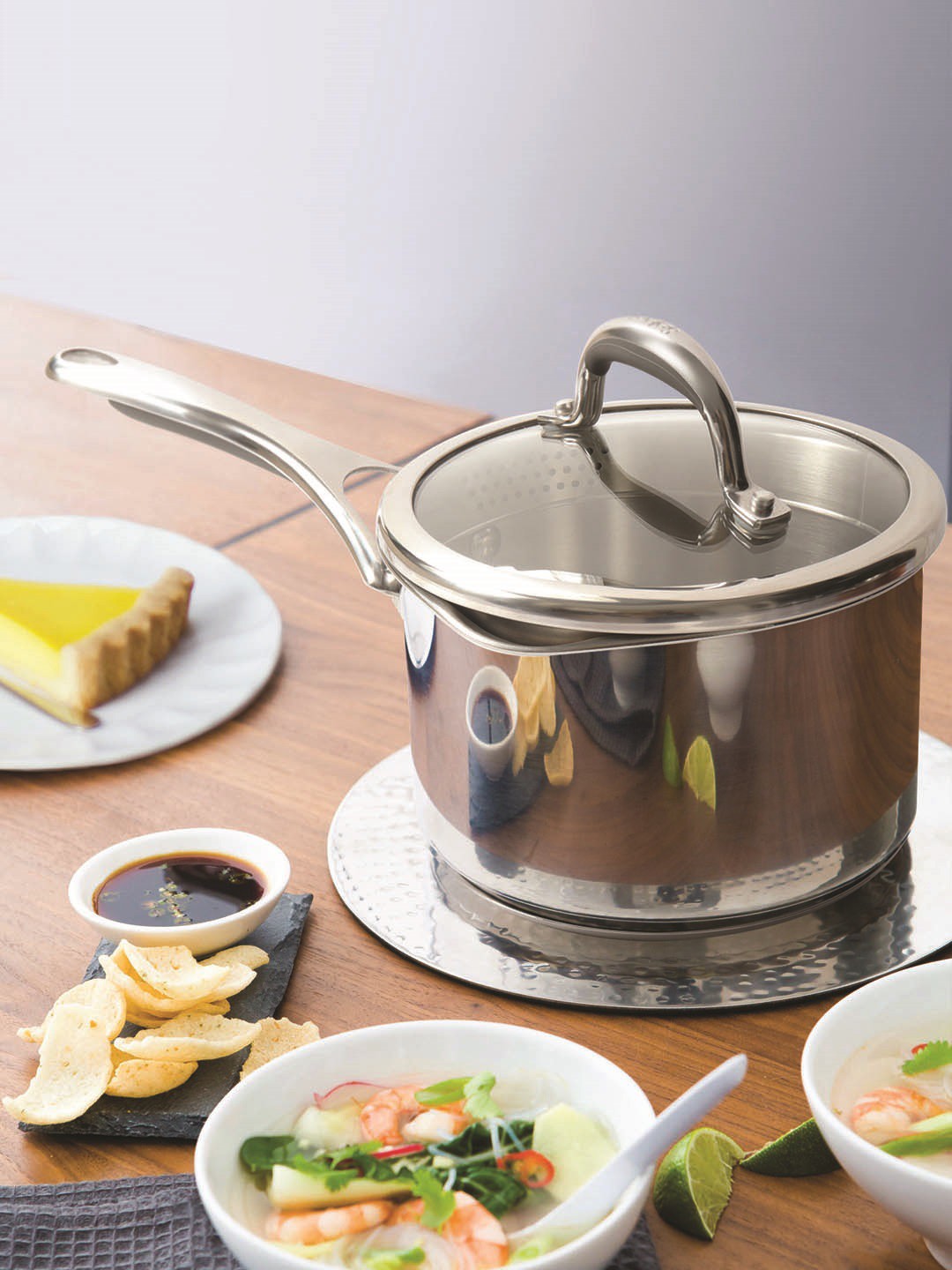 

MEYER Silver-Toned Stainless Straining Sauce Pan & Lid 16cm (Induction & Gas Compatible)