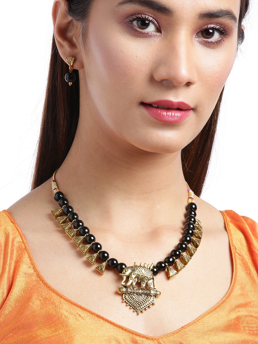 

Jewels Galaxy Black Antique Gold-Plated Beaded Jewellery Set