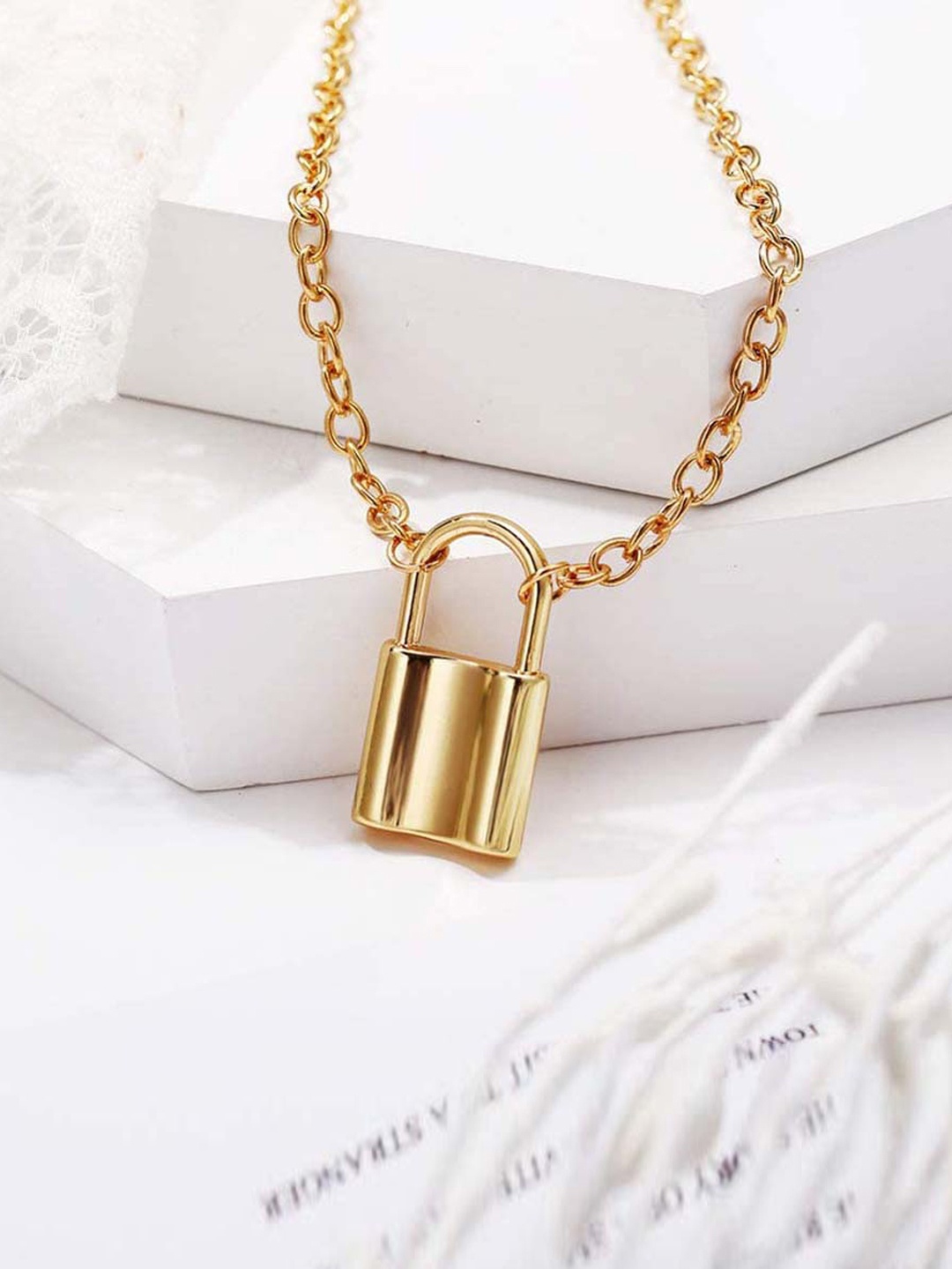 

Jewels Galaxy Gold-Plated Lock Shaped Necklace