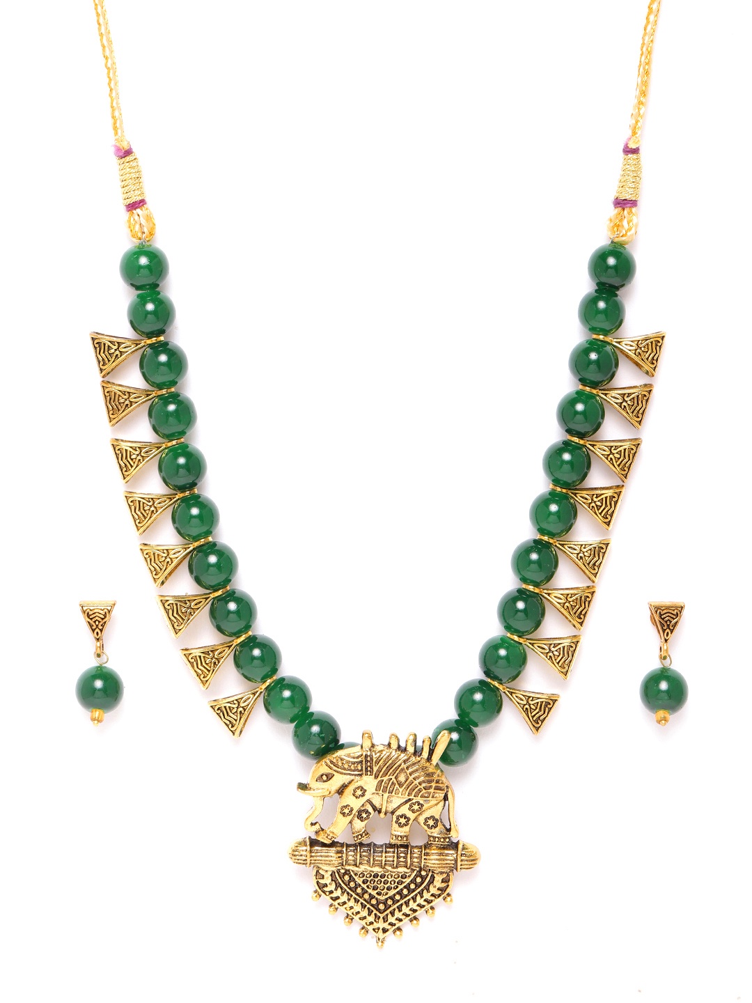 

Jewels Galaxy Green Antique Gold-Plated Beaded Jewellery Set