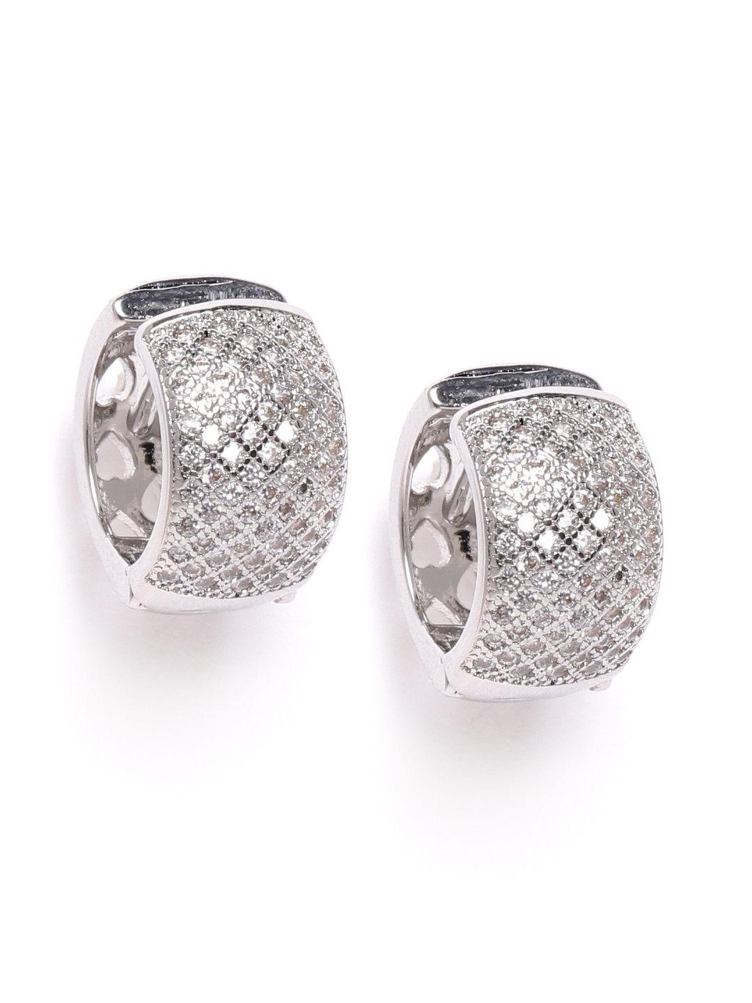 

Jewels Galaxy Silver-Plated Stone-Studded Contemporary Hoop Earrings