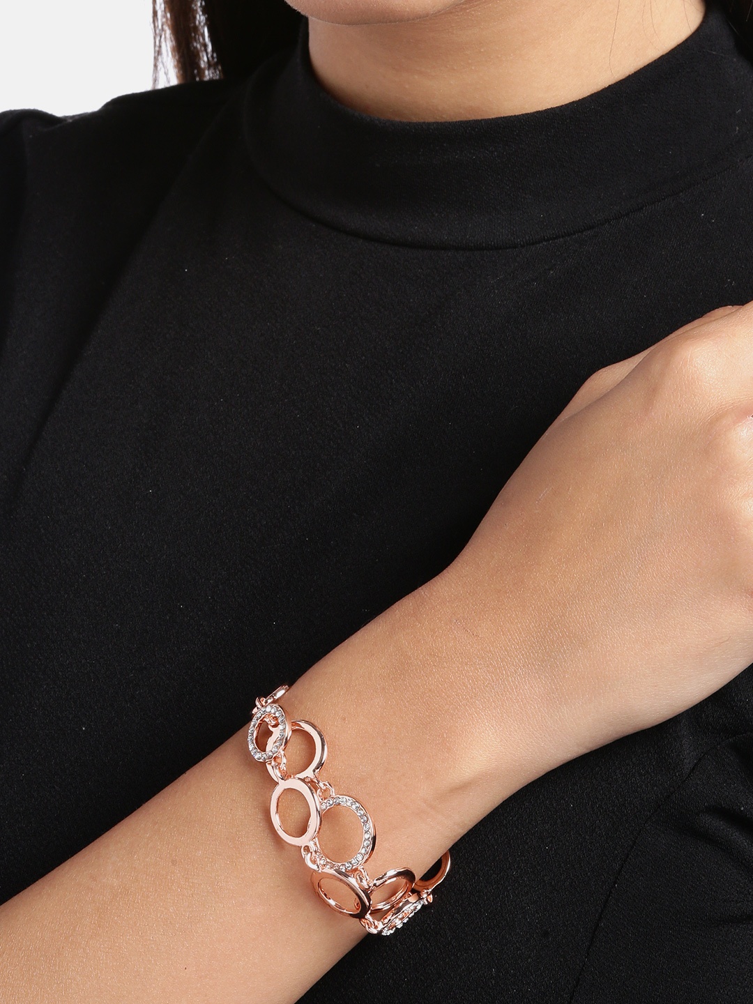 

Jewels Galaxy Rose Gold-Plated Stone Studded Link Bracelet