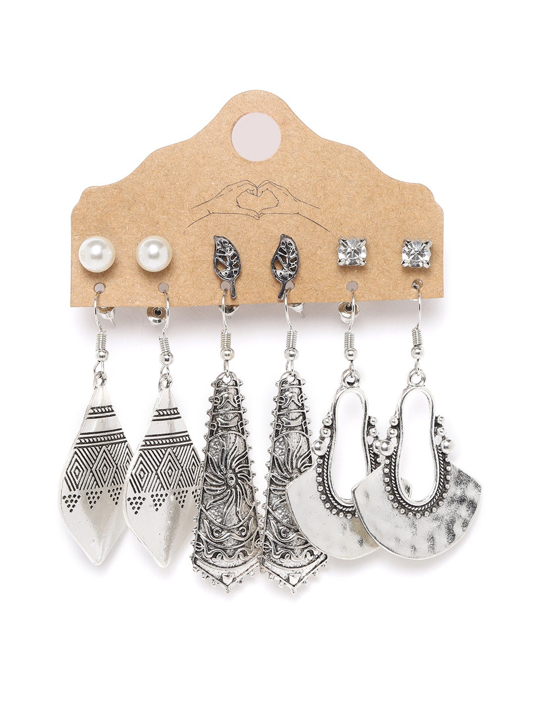 Jewels Galaxy Women Set of 6 Oxidized Silver-Plated Earrings