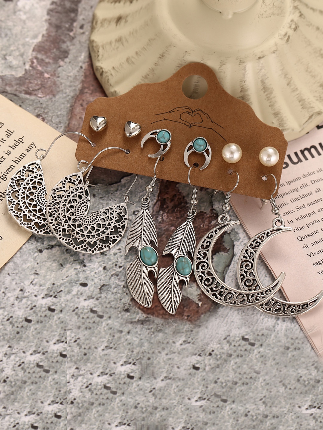

Jewels Galaxy Women Set of 6 Oxidised Silver-Plated Earrings