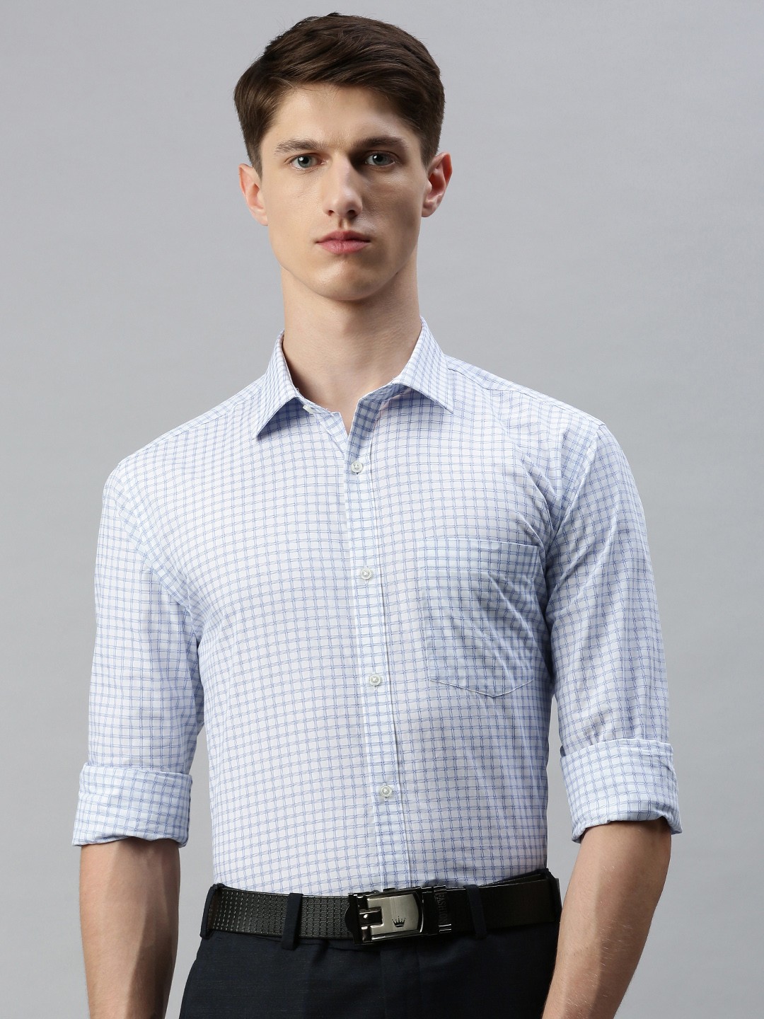 

Park Avenue Men White & Blue Checked Slim Fit Formal Shirt