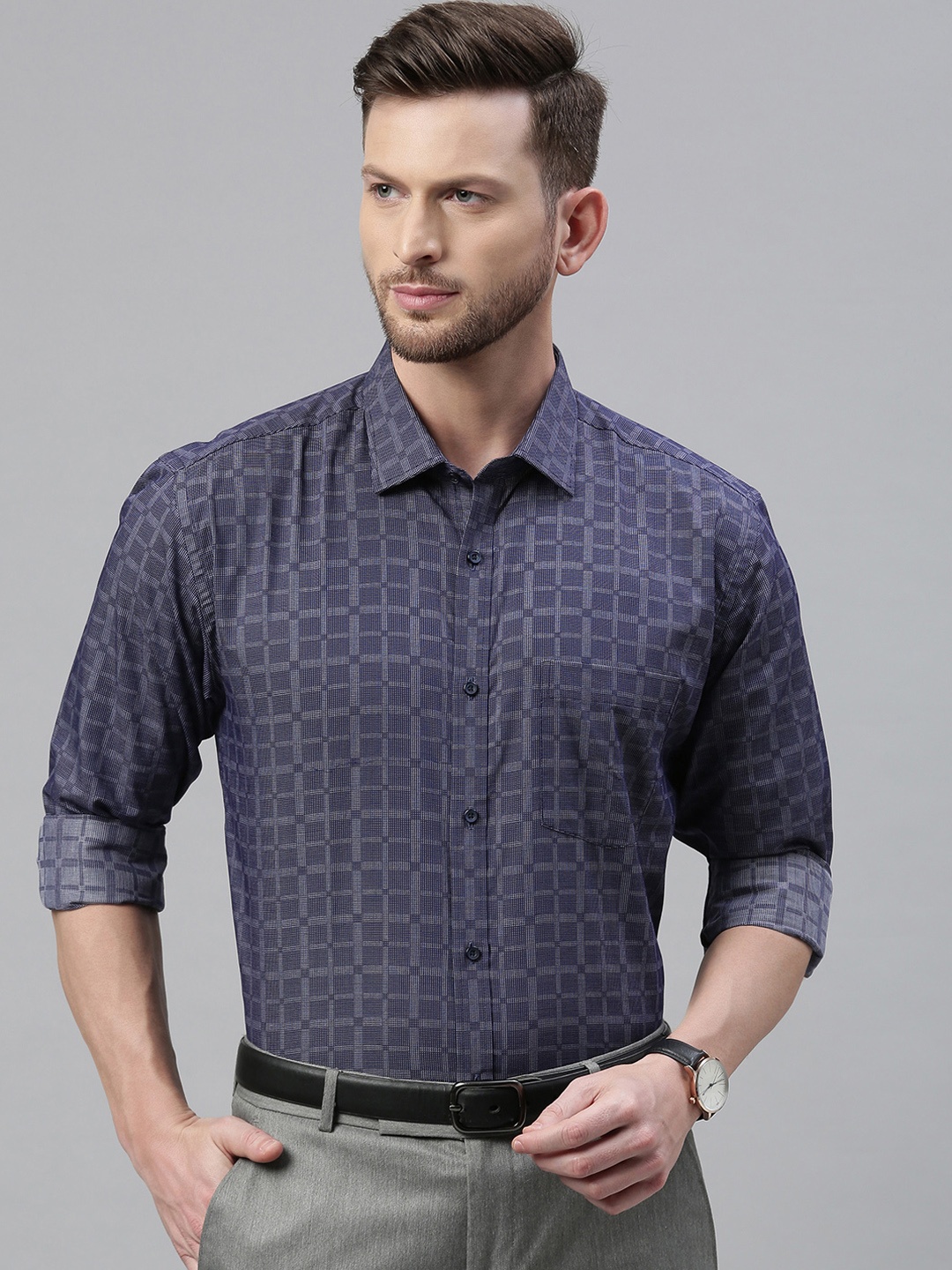 

Park Avenue Men Blue Checked Slim Fit Formal Shirt
