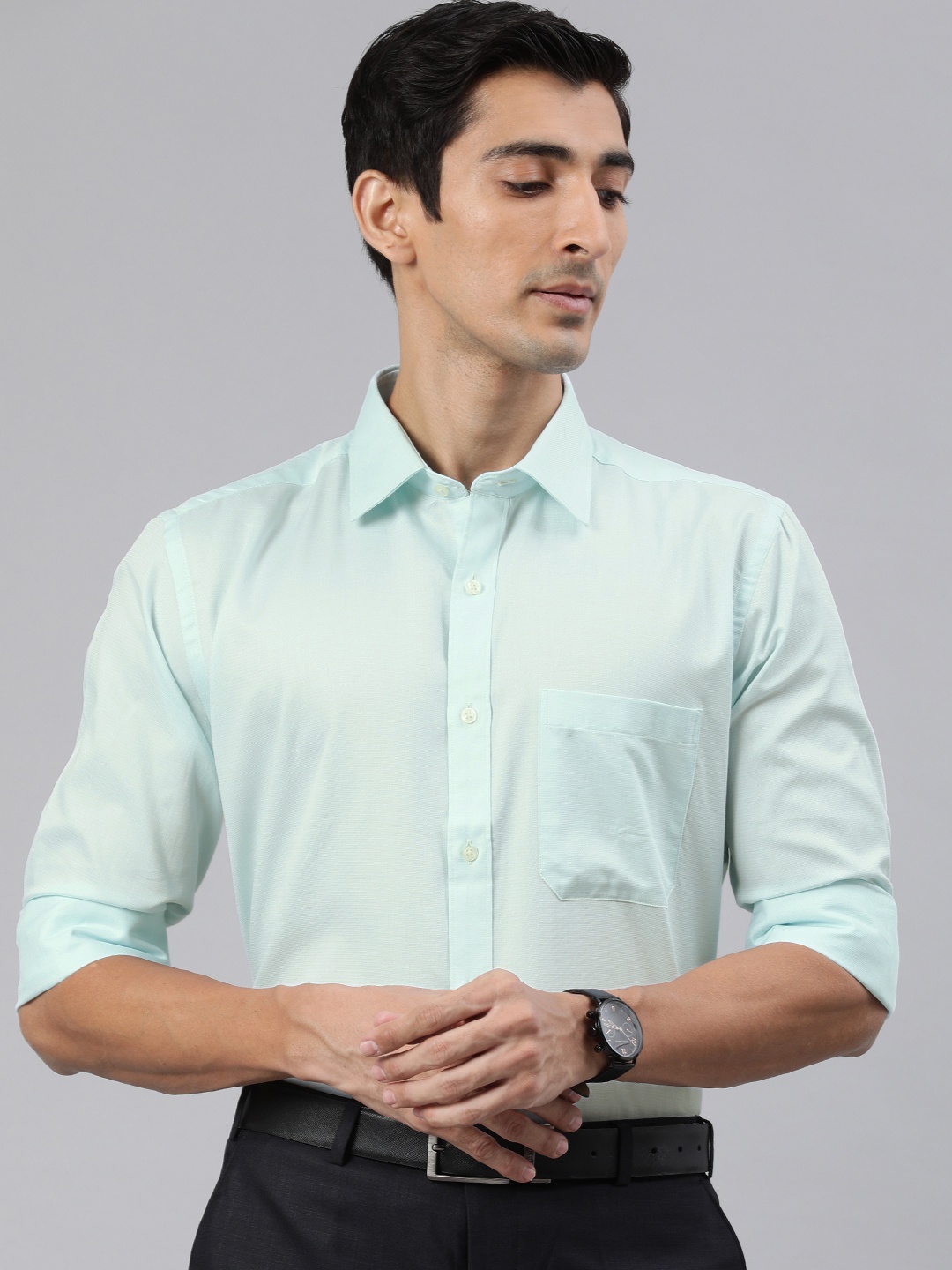 

Raymond Men Sea Green Contemporary Fit Self Design Formal Shirt