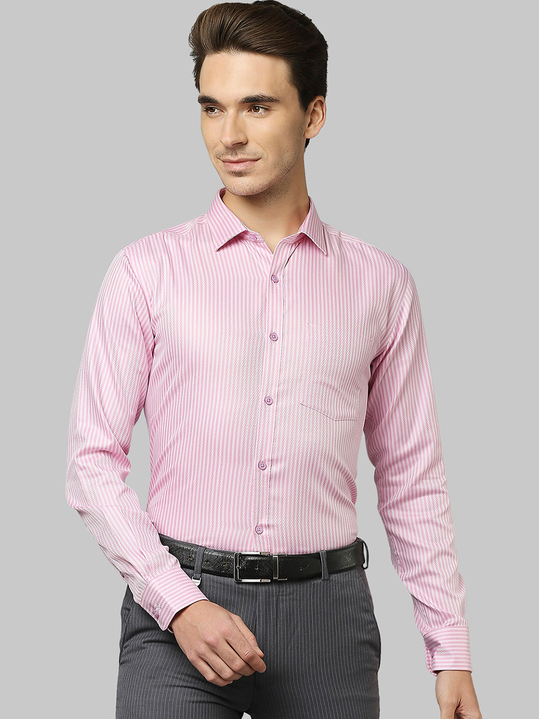 

Park Avenue Men Red & White Slim Fit Striped Pure Cotton Formal Shirt