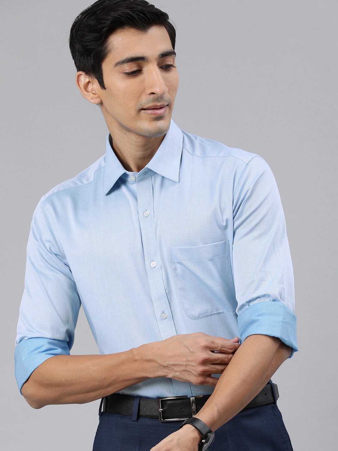 

Raymond Men Blue Contemporary Fit Self Design Formal Shirt