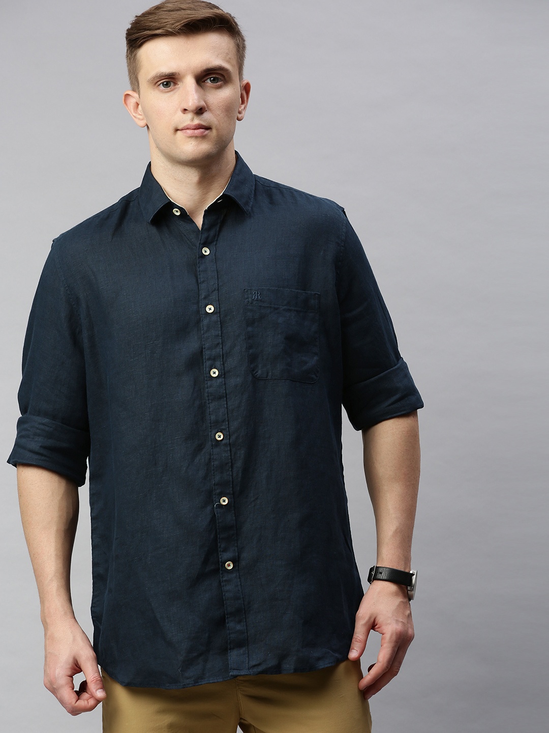 

Raymond Men Blue Regular Fit Solid Casual Linen Shirt