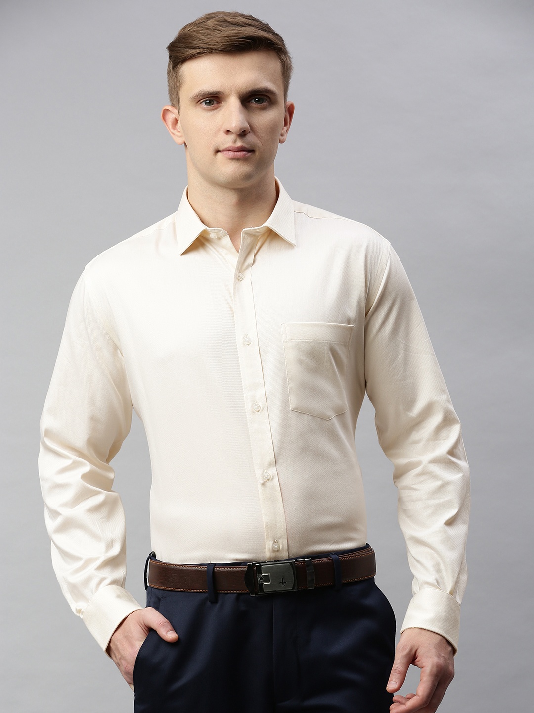 

Park Avenue Men Beige Regular Fit Self Design Formal Shirt