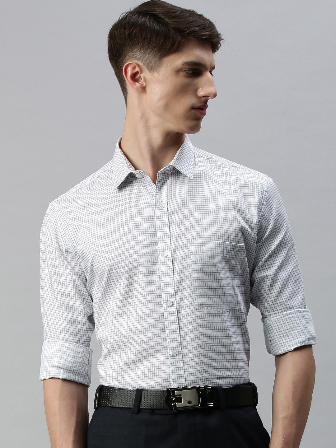

Park Avenue Men Grey Slim Fit Checked Formal Shirt
