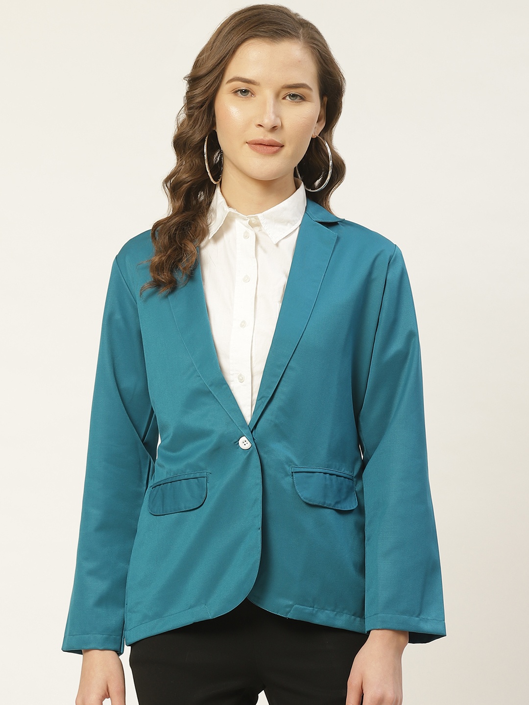 

JAINISH Women Blue Solid Regular Fit Single-Breasted Smart Casual Blazer