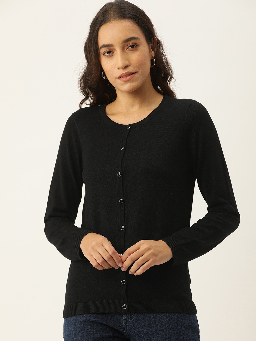 

AND Women Black Solid Button Shrug