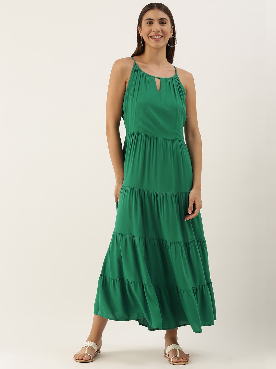 

AND Women Green Solid Fit and Flare Dress