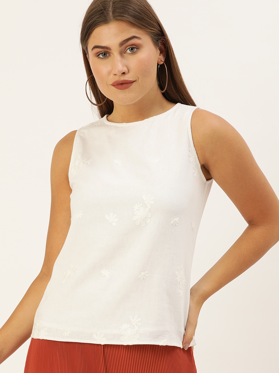

AND Women White Embroidered Regular Top