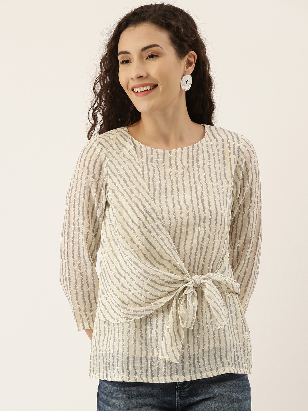 

AND Women Off-White Striped Top