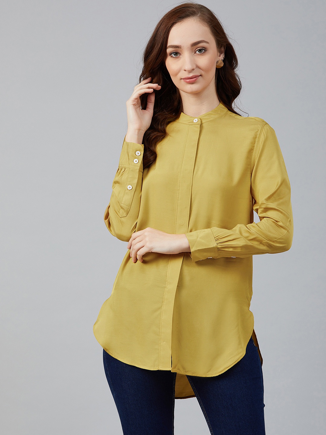 

Marks & Spencer Women Mustard Yellow Regular Fit Solid Casual Shirt With Sheen Effect