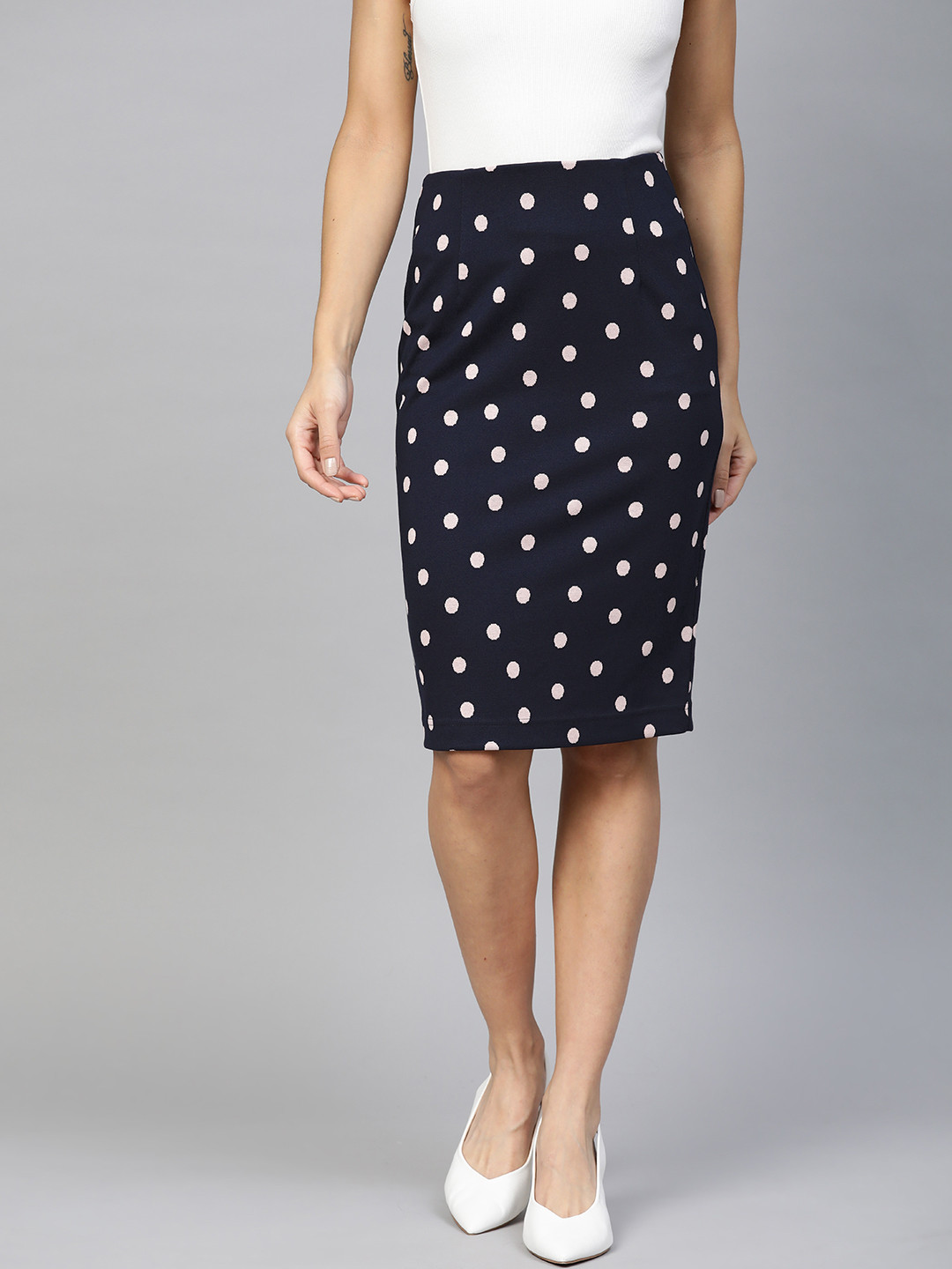 

Marks & Spencer Navy & White Polka Dot Print Pencil Skirt, Navy blue