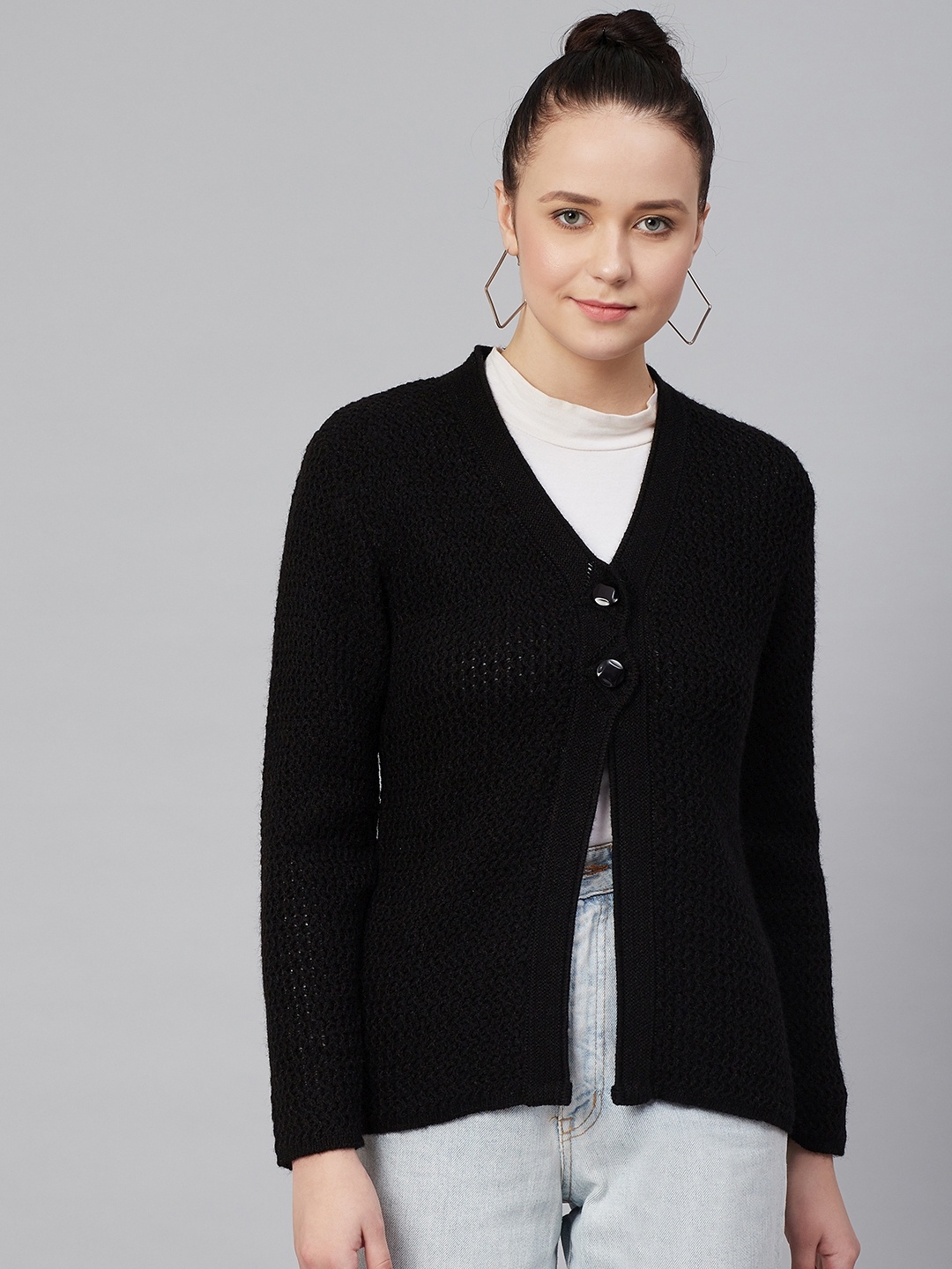 

Cayman Women Black Solid Woollen Cardigan