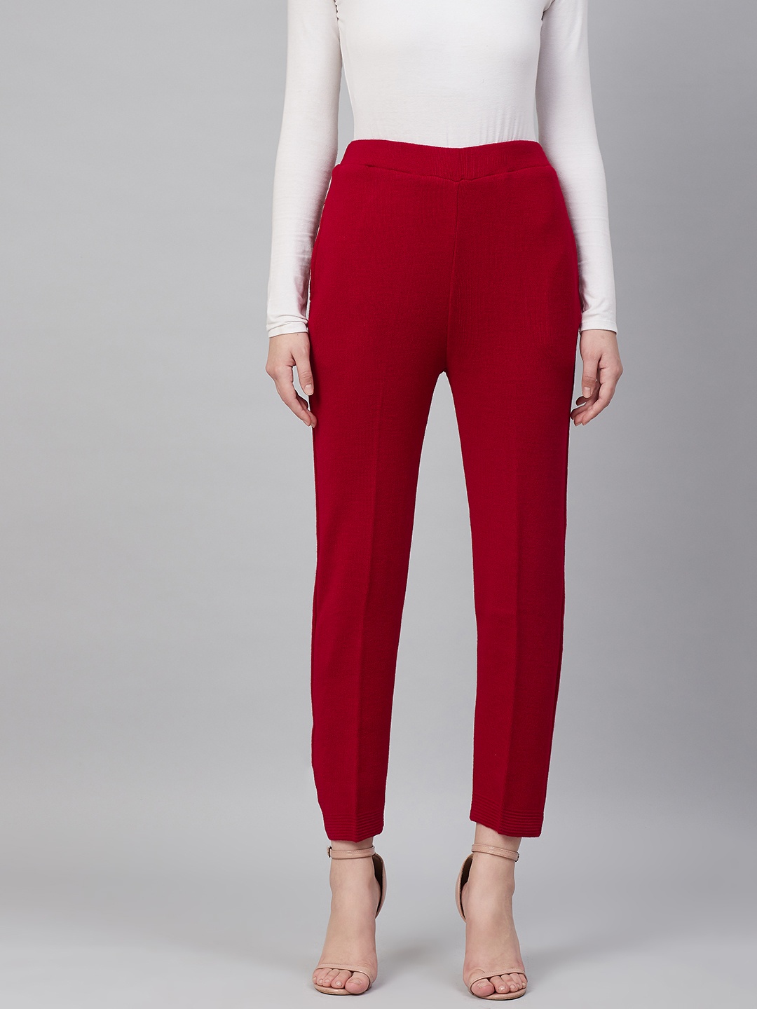 

Cayman Women Red Cropped Woollen Trousers