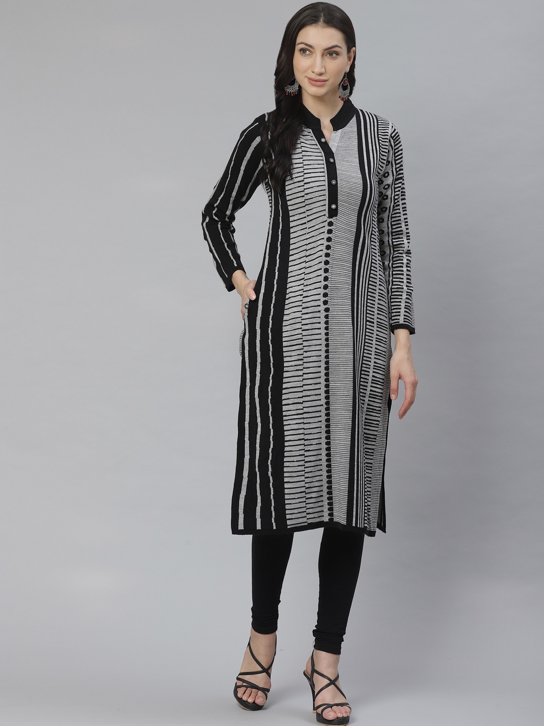 

Cayman Women Black & Grey Striped Straight Kurta